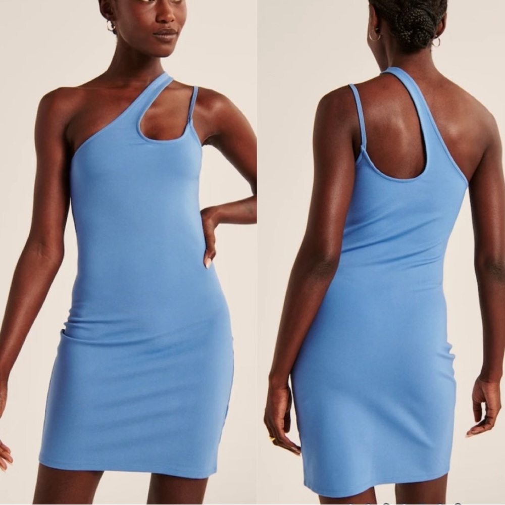 Abercrombie & Fitch One Shoulder Bodycon Dress Asymmetrical Ponte Knit Blue Y2K